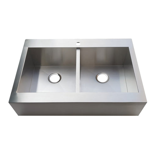 Edinburg 33-Inch Stainless Steel Apron-Front Double Bowl Farmhouse Kitchen Sink, Brushed Stainless Steel