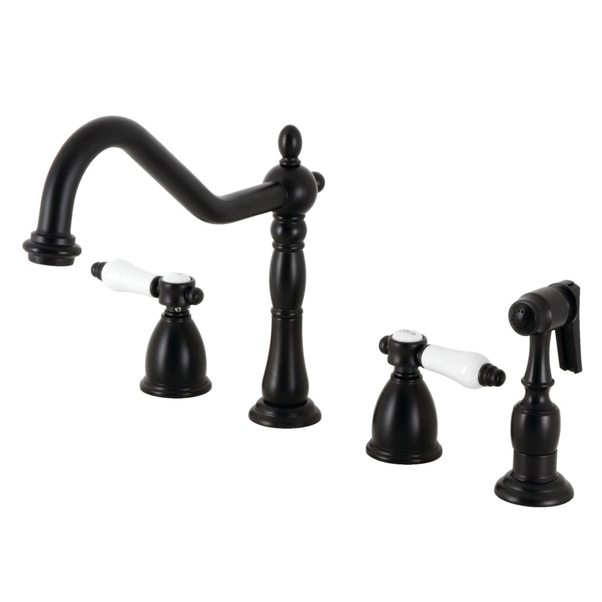 Bel-Air Double-Handle Widespread Kitchen Faucet with Brass Sprayer, Matte Black