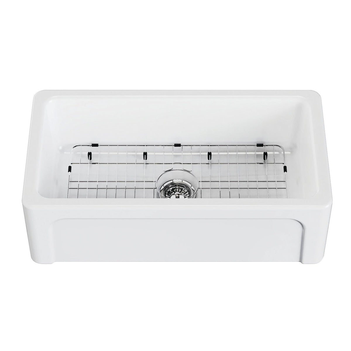 Kaolin 33-Inch Fireclay Single Bowl Farmhouse Kitchen Sink with Bottom Grid and Strainer, Glossy White