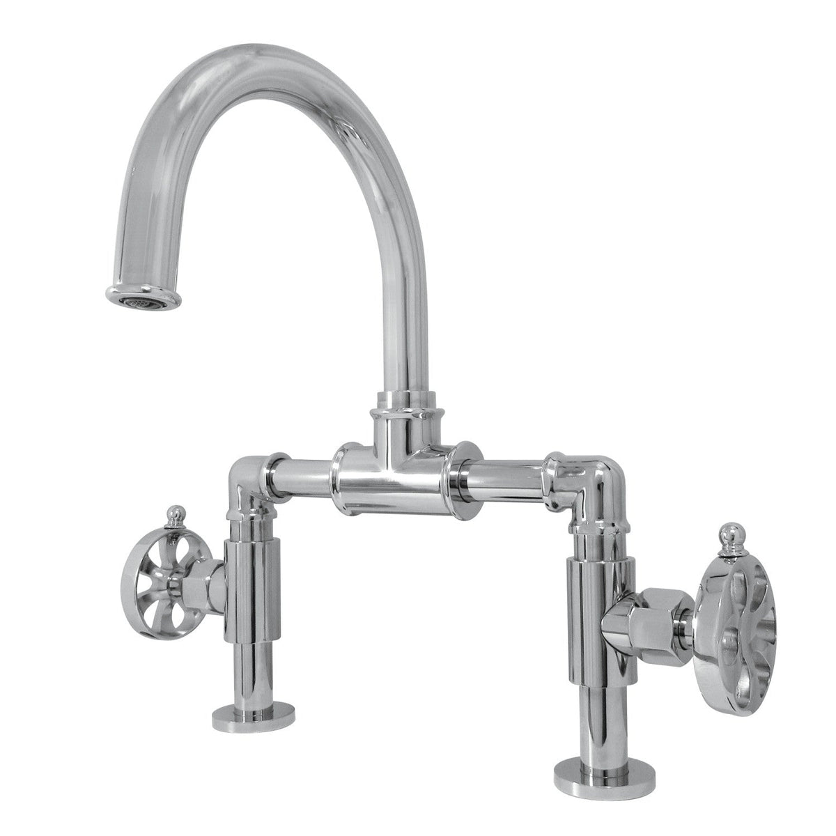 Belknap Two-Handle 2-Hole Deck Mount Bridge Bathroom Faucet with Push Pop-Up Drain, Polished Chrome