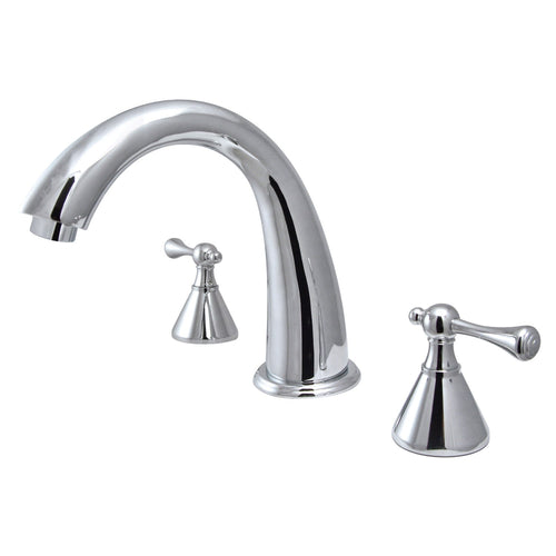 English Country Two-Handle 3-Hole Deck Mount Roman Tub Faucet, Polished Chrome