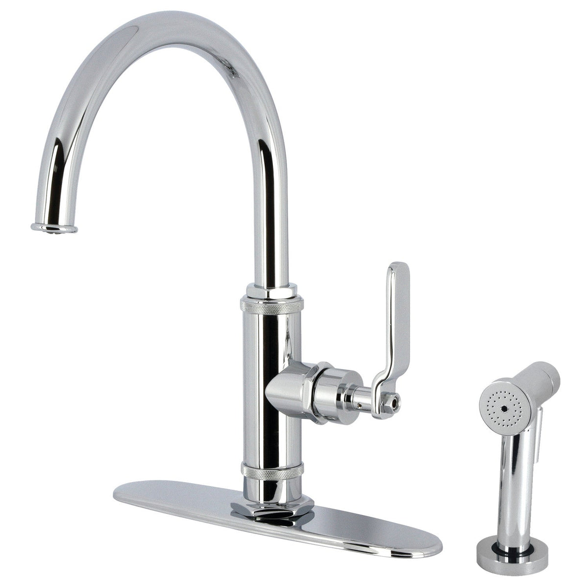 Whitaker Single-Handle 2-Hole Deck Mount Kitchen Faucet with Brass Side Sprayer, Polished Chrome