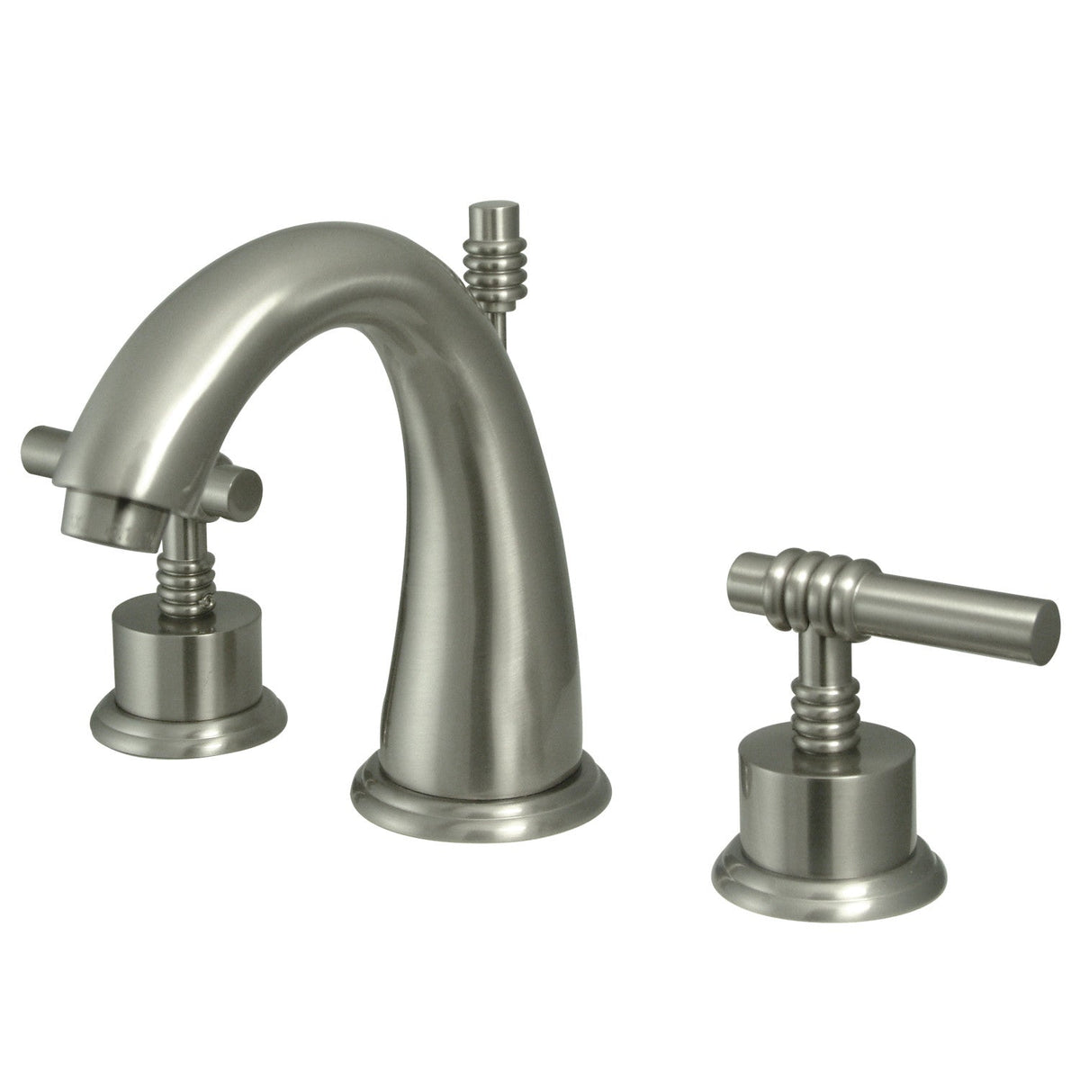 Milano Two-Handle 3-Hole Deck Mount Widespread Bathroom Faucet with Brass Pop-Up, Brushed Nickel