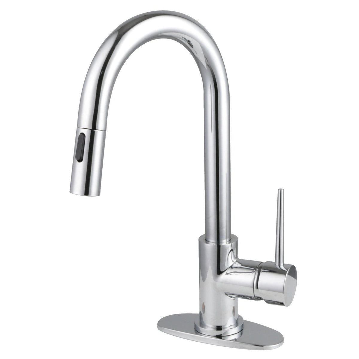 New York One-Handle 1-Hole Deck Mount Bar Faucet with Pull Down Sprayer, Polished Chrome