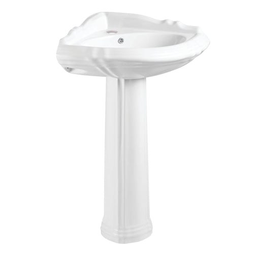 Venus 27-Inch Ceramic Corner Pedestal Sink (Single Hole), Glossy White