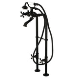 Three-Handle 2-Hole Freestanding Tub Faucet with Supply Line and Stop Valve, Matte Black