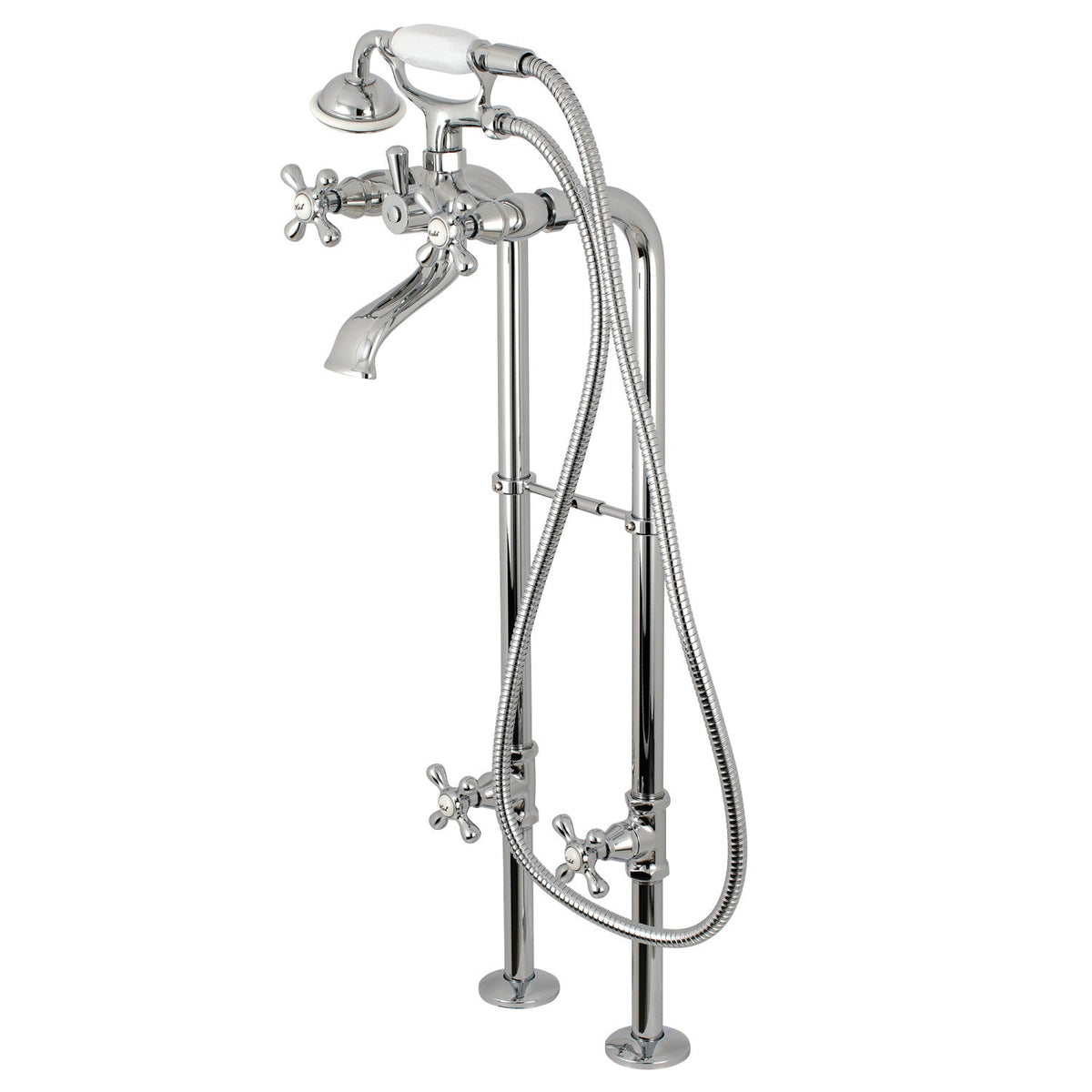 Three-Handle 2-Hole Freestanding Tub Faucet with Supply Line and Stop Valve, Polished Chrome