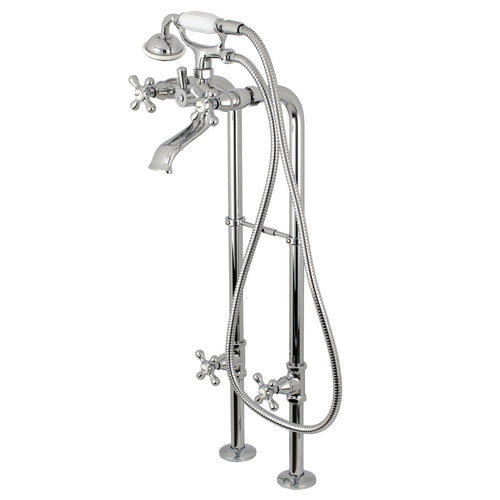 Three-Handle 2-Hole Freestanding Tub Faucet with Supply Line and Stop Valve, Polished Chrome