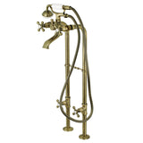 Three-Handle 2-Hole Freestanding Tub Faucet with Supply Line and Stop Valve, Antique Brass