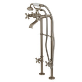 Three-Handle 2-Hole Freestanding Tub Faucet with Supply Line and Stop Valve, Brushed Nickel