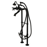 Three-Handle 2-Hole Freestanding Tub Faucet with Supply Line and Stop Valve, Matte Black