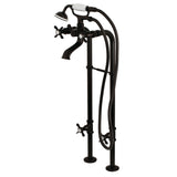 Three-Handle 2-Hole Freestanding Tub Faucet with Supply Line and Stop Valve, Oil Rubbed Bronze