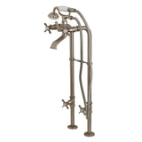 Three-Handle 2-Hole Freestanding Tub Faucet with Supply Line and Stop Valve, Brushed Nickel