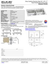 Elkay Celebrity Double Bowl Drop-In Kitchen Sink, Brushed Satin - supplier specification sheet and dimensional drawing