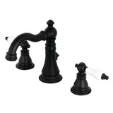 American Patriot Two-Handle 3-Hole Deck Mount Widespread Bathroom Faucet with Brass Pop-Up, Matte Black