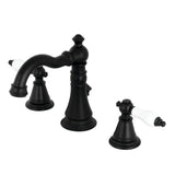 English Classic Two-Handle 3-Hole Deck Mount Widespread Bathroom Faucet with Brass Pop-Up, Matte Black