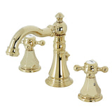 Metropolitan Two-Handle 3-Hole Deck Mount Widespread Bathroom Faucet with Pop-Up Drain, Polished Brass