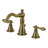 American Classic Two-Handle 3-Hole Deck Mount Widespread Bathroom Faucet with Brass Pop-Up, Antique Brass