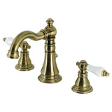 American Patriot Two-Handle 3-Hole Deck Mount Widespread Bathroom Faucet with Brass Pop-Up, Antique Brass