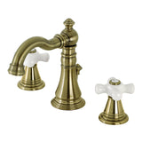 American Classic Two-Handle 3-Hole Deck Mount Widespread Bathroom Faucet with Brass Pop-Up, Antique Brass