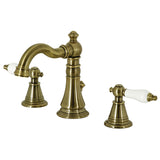 English Classic Two-Handle 3-Hole Deck Mount Widespread Bathroom Faucet with Brass Pop-Up, Antique Brass