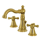American Classic Two-Handle 3-Hole Deck Mount Widespread Bathroom Faucet with Brass Pop-Up, Brushed Brass