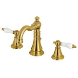English Classic Two-Handle 3-Hole Deck Mount Widespread Bathroom Faucet with Brass Pop-Up, Brushed Brass