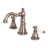 American Patriot Two-Handle 3-Hole Deck Mount Widespread Bathroom Faucet with Brass Pop-Up, Black Stainless