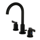 NuvoFusion Two-Handle 3-Hole Deck Mount Widespread Bathroom Faucet with Brass Pop-Up, Matte Black