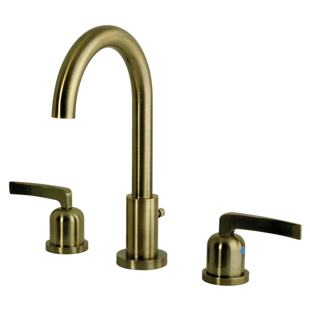 Centurion Two-Handle 3-Hole Deck Mount Widespread Bathroom Faucet with Brass Pop-Up, Antique Brass