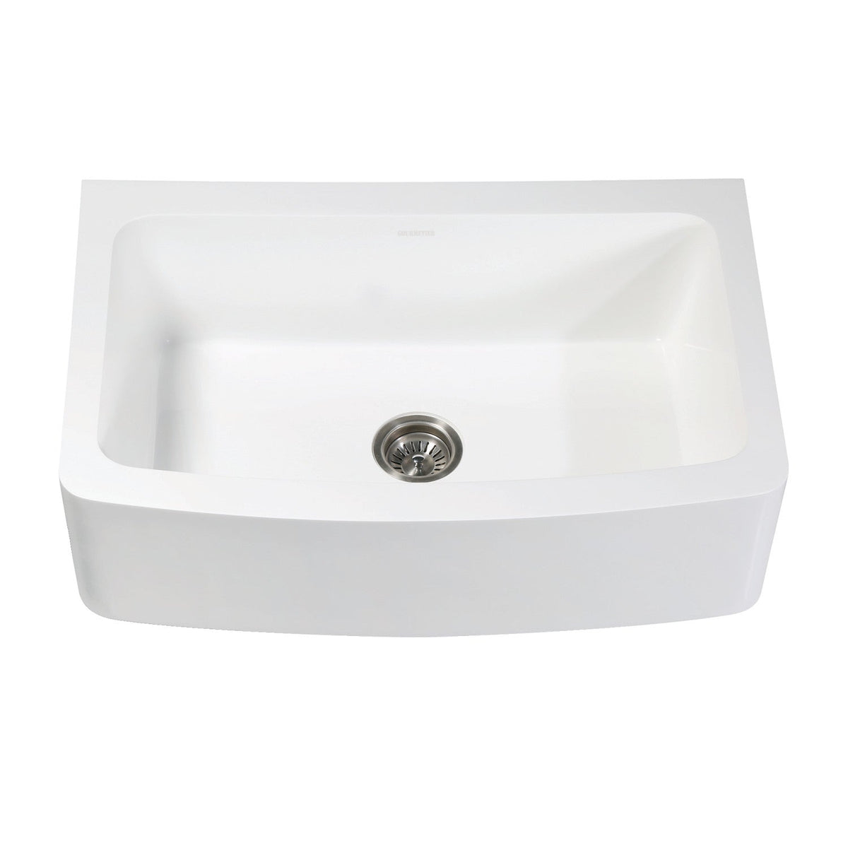 Arcticstone 33-Inch Solid Surface White Stone Apron-Front Single Bowl Farmhouse Kitchen Sink with Strainer, Matte White