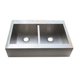 Edinburg 33-Inch Stainless Steel Apron-Front Double Bowl Farmhouse Kitchen Sink, Brushed Stainless Steel