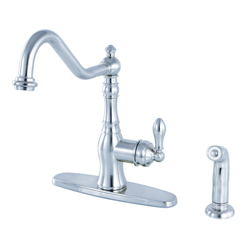 American Classic Single-Handle 2-or-4 Hole Deck Mount Kitchen Faucet with Side Sprayer, Polished Chrome
