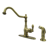 American Classic Single-Handle 2-or-4 Hole Deck Mount Kitchen Faucet with Side Sprayer, Antique Brass