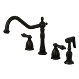 Heritage Double-Handle 4-Hole Widespread Kitchen Faucet with Brass Sprayer, Matte Black