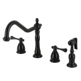 Heritage Double-Handle 4-Hole Widespread Kitchen Faucet with Brass Sprayer, Matte Black