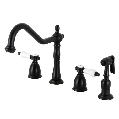 Bel-Air Double-Handle Widespread Kitchen Faucet with Brass Sprayer, Matte Black