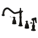 Heritage Double-Handle 4-Hole Widespread Kitchen Faucet with Brass Sprayer, Matte Black