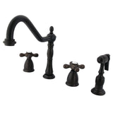 Heritage Double-Handle 4-Hole Widespread Kitchen Faucet with Brass Sprayer, Oil Rubbed Bronze