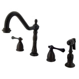 Heritage Double-Handle 4-Hole Widespread Kitchen Faucet with Brass Sprayer, Oil Rubbed Bronze