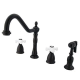 Heritage Double-Handle 4-Hole Widespread Kitchen Faucet with Brass Sprayer, Oil Rubbed Bronze