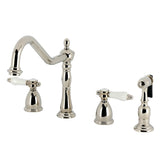 Bel-Air Double-Handle Widespread Kitchen Faucet with Brass Sprayer, Polished Nickel