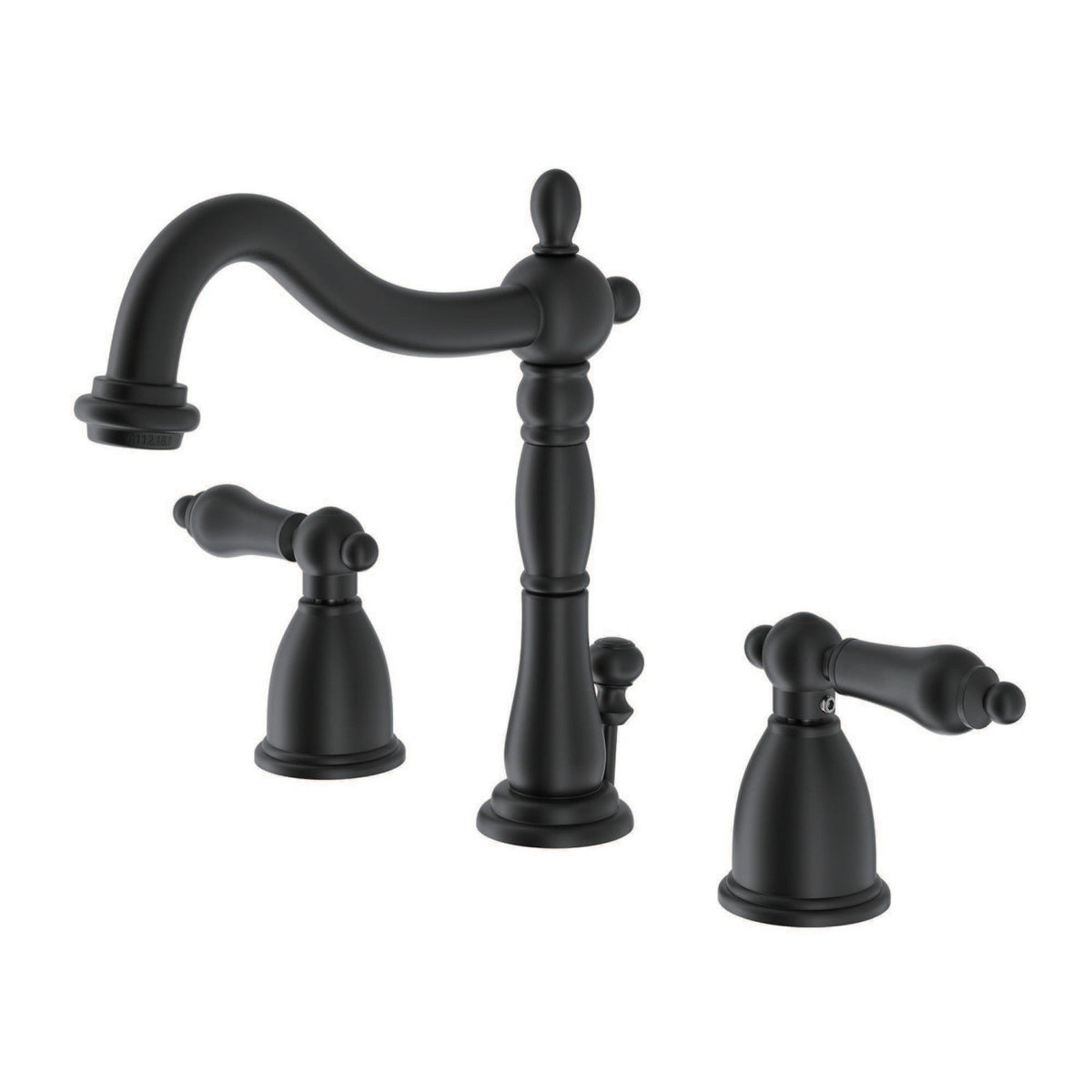 Heritage Two-Handle 3-Hole Deck Mount Widespread Bathroom Faucet with Brass Pop-Up (KB1970AL), Matte Black