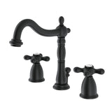 Heritage Two-Handle 3-Hole Deck Mount Widespread Bathroom Faucet with Brass Pop-Up (KB1970AL), Matte Black