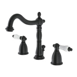 Heritage Two-Handle 3-Hole Deck Mount Widespread Bathroom Faucet with Brass Pop-Up (KB1970AL), Matte Black