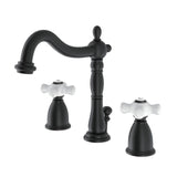 Heritage Two-Handle 3-Hole Deck Mount Widespread Bathroom Faucet with Brass Pop-Up (KB1970AL), Matte Black