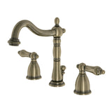 Heritage Two-Handle 3-Hole Deck Mount Widespread Bathroom Faucet with Brass Pop-Up (KB1970AL), Antique Brass