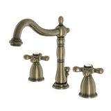 Heritage Two-Handle 3-Hole Deck Mount Widespread Bathroom Faucet with Brass Pop-Up (KB1970AL), Antique Brass