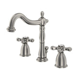 Heritage Two-Handle 3-Hole Deck Mount Widespread Bathroom Faucet with Pop-Up Drain, Brushed Nickel
