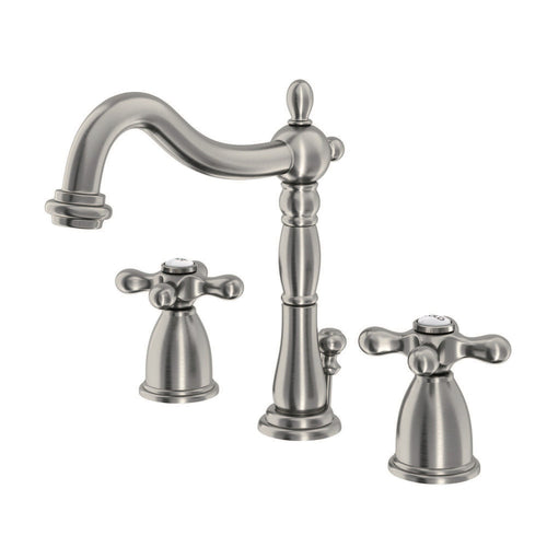 Heritage Two-Handle 3-Hole Deck Mount Widespread Bathroom Faucet with Pop-Up Drain, Brushed Nickel